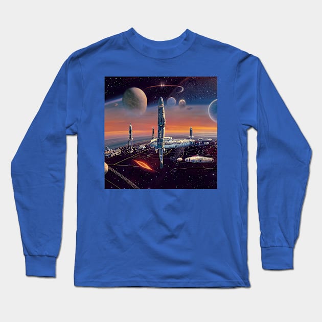 Interplanetary Spaceport Long Sleeve T-Shirt by Grassroots Green